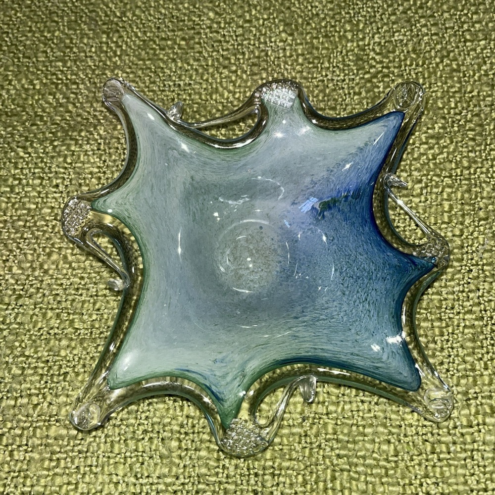 Vintage Murano Lavorazione Hand Blown Art Glass Swirl Bowl 1950s